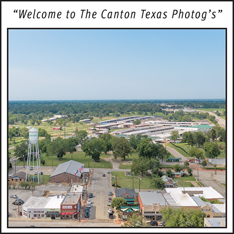 An aerial view of Canton, Texas with the famous First Monday Trade Days in the background.